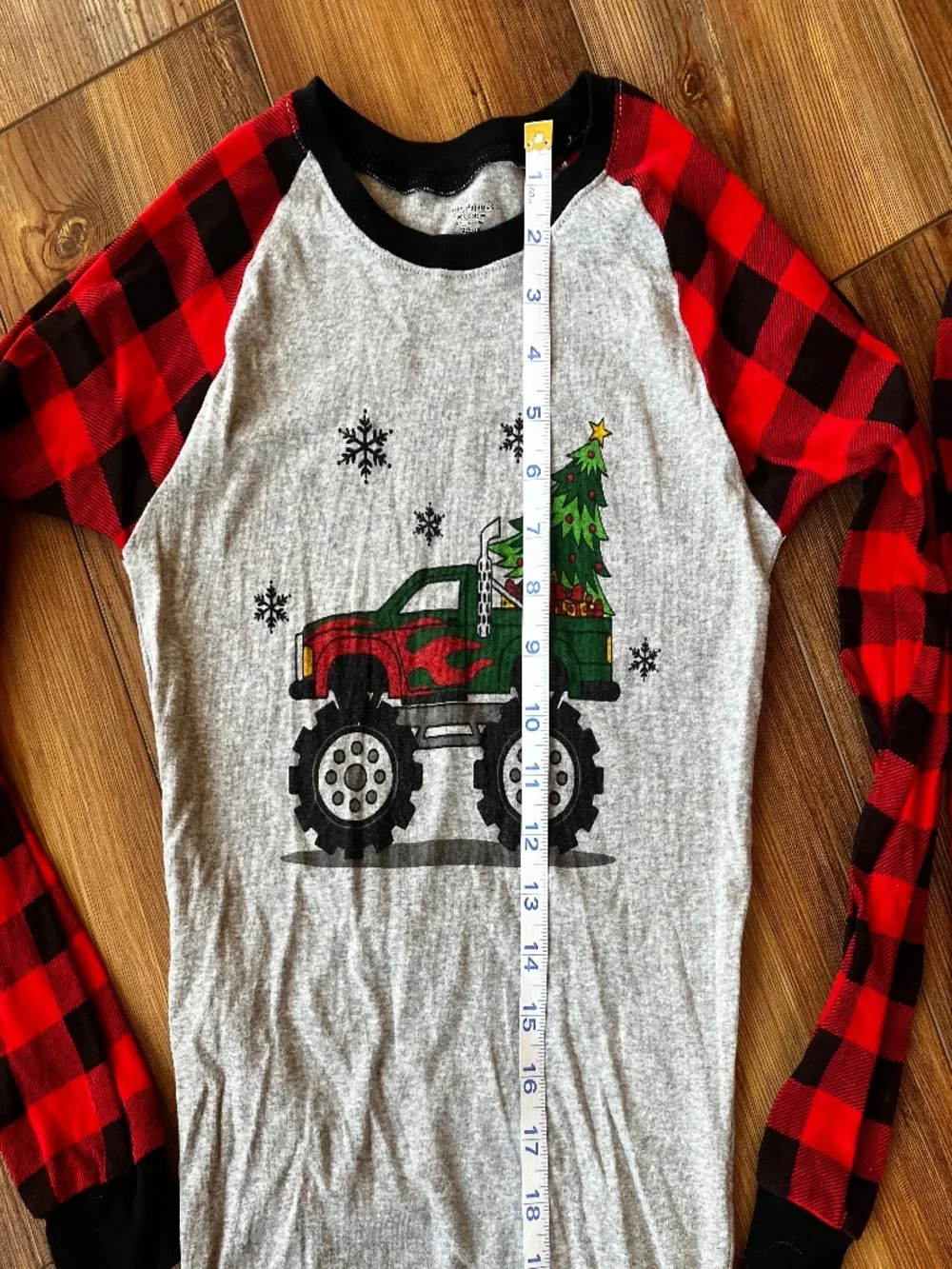 Boys, Pajama Set, Size L (16 small) Plaid Truck with Tree on Gray Little Pajamas